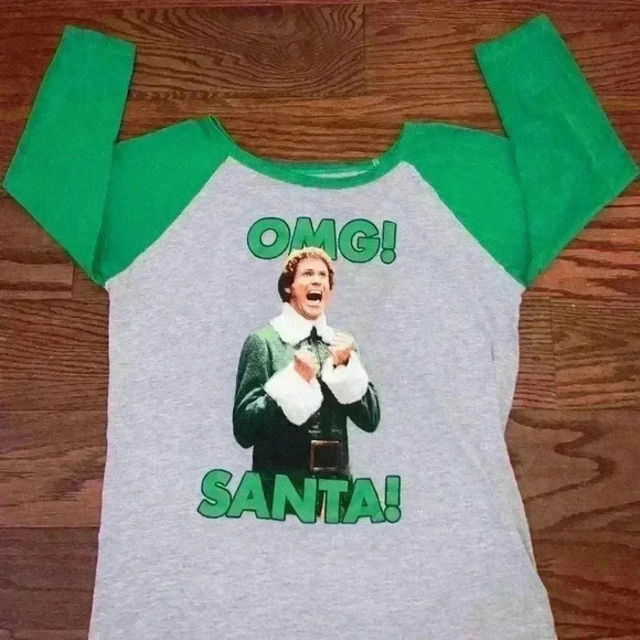 ELF movie 3/4 sleeve jersey tee  size Medium Exc Con OMG SANTA - Picture 6 of 6